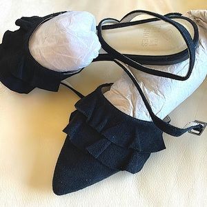Beautiful suede flat that ties up on the ankle.  As New.  Worn once. Great deal